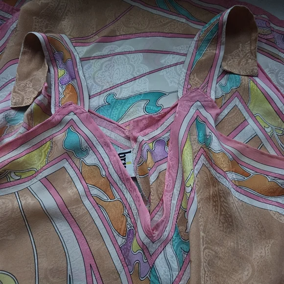 BRIJO Vintage Pastel Rolled Jacquard Silk Hankerchief V Tank Maxi Dress - Picture 13 of 16